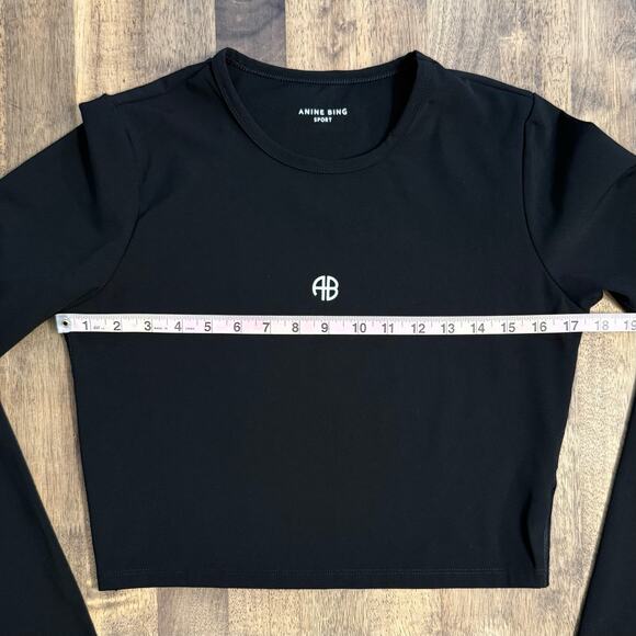 Anine Bing Sport Roxie Top Long Sleeve Active Cropped Logo Black Women’s Large - Picture 5 of 8